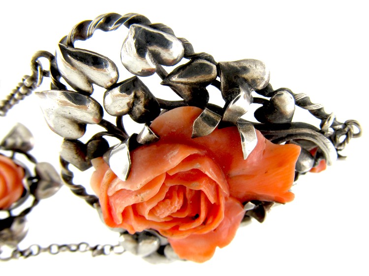 Arts & Crafts Silver & Coral Necklace
