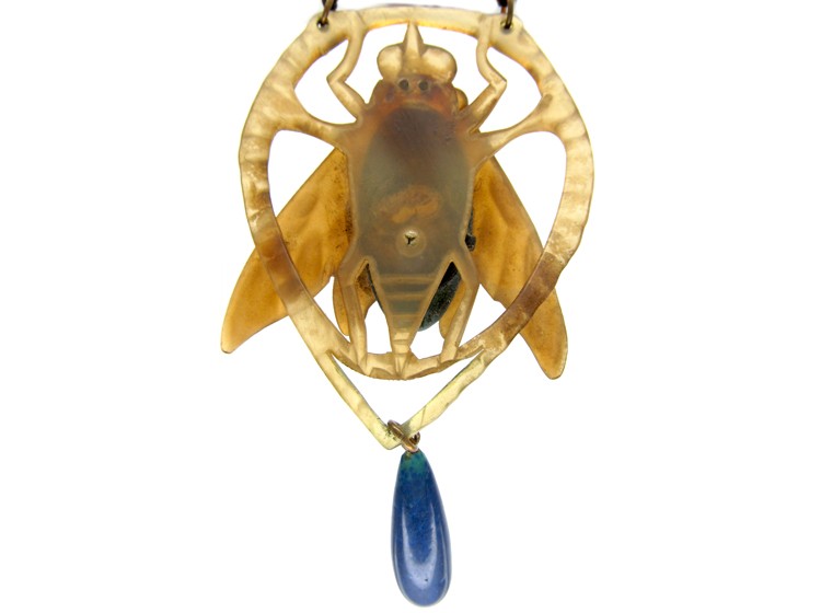 Art Nouveau Carved Horn Bug Pendant