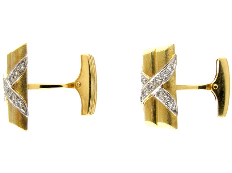 18ct Gold & Diamond Crossover Cufflinks