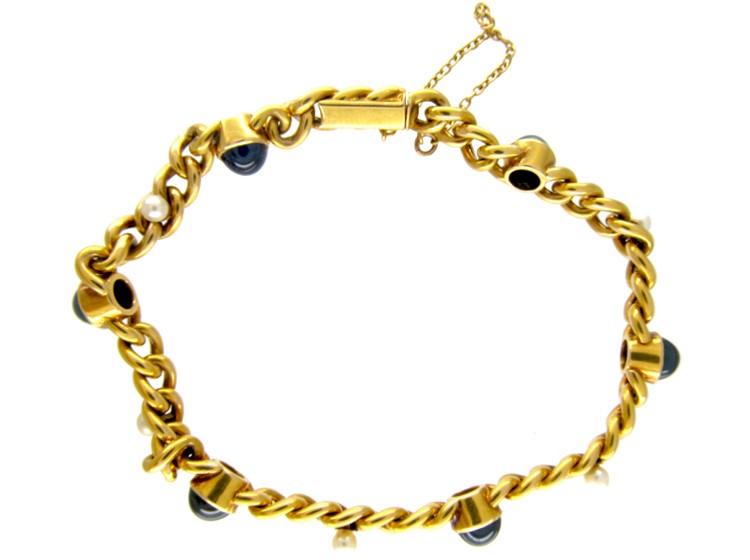 French 18ct Gold & Cabochon Sapphire Bracelet