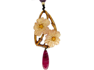 Art Nouveau Carved Horn Double Flower Pendant
