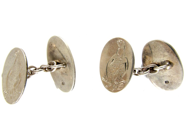 Silver Engraved Cufflinks of Grouse