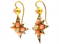 Victorian Coral & Diamond Star Drop Earrings
