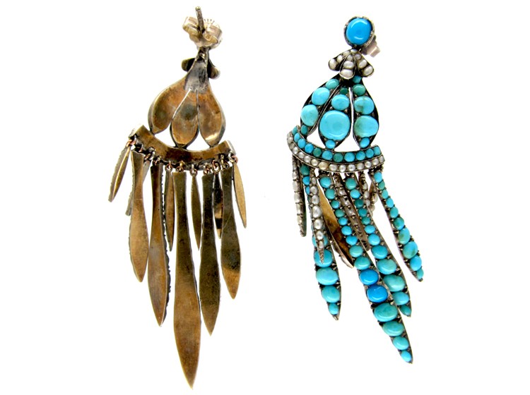 Turquoise & Pearl Fringe Drop Earrings