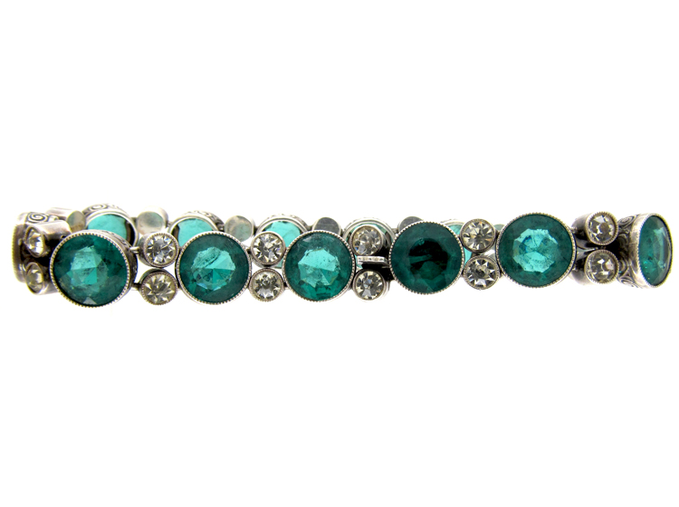 Art Deco White & Green Paste Silver Bracelet (165D) | The Antique ...