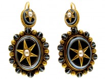 Banded Onyx & Pearl Drop Victorian Earrings