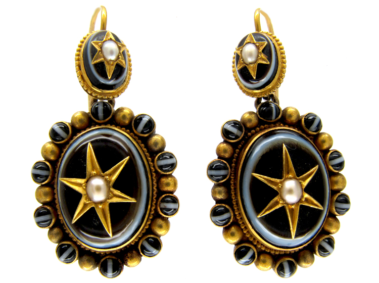 Banded Onyx & Pearl Drop Victorian Earrings (TBC-6) | The Antique ...