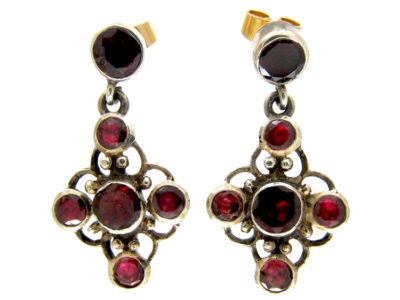 Silver Flat Cut Almandine Garnet Earrings