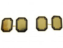 Art Deco 14ct Gold & Black Enamel Geometric Design Cufflinks