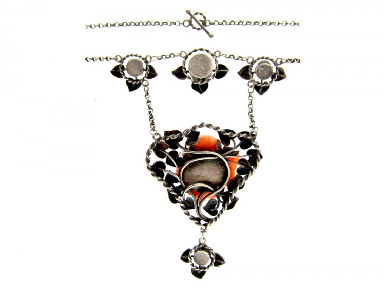 Arts & Crafts Silver & Coral Necklace