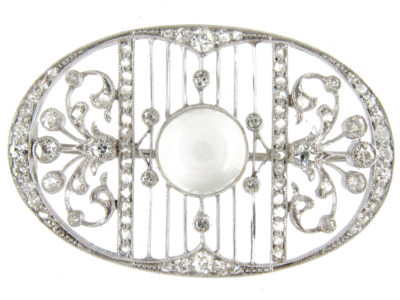 Moonstone & Diamond Edwardian Oval Brooch