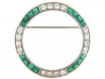 Emerald & Diamond Art Deco Circular Brooch