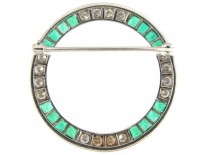 Emerald & Diamond Art Deco Circular Brooch