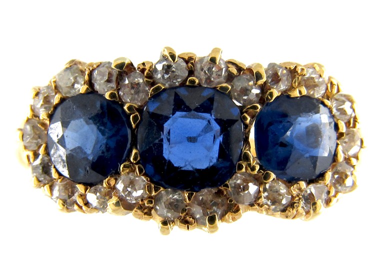 Triple Cluster Sapphire & Diamond Edwardian Ring