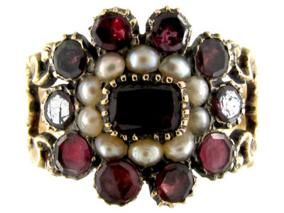 Georgian Flat Cut Garnet & Pearl Ring