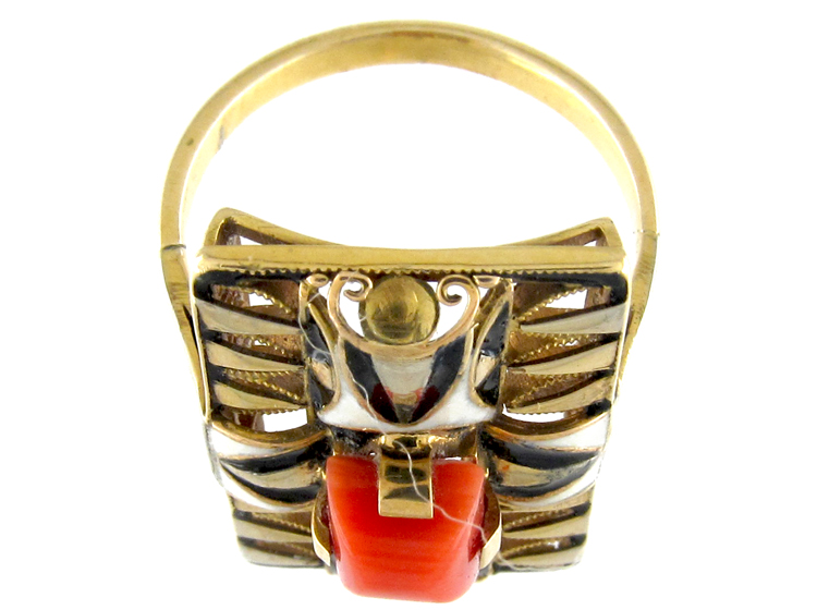 Art Deco Coral & Enamel Ring (394B) | The Antique Jewellery Company