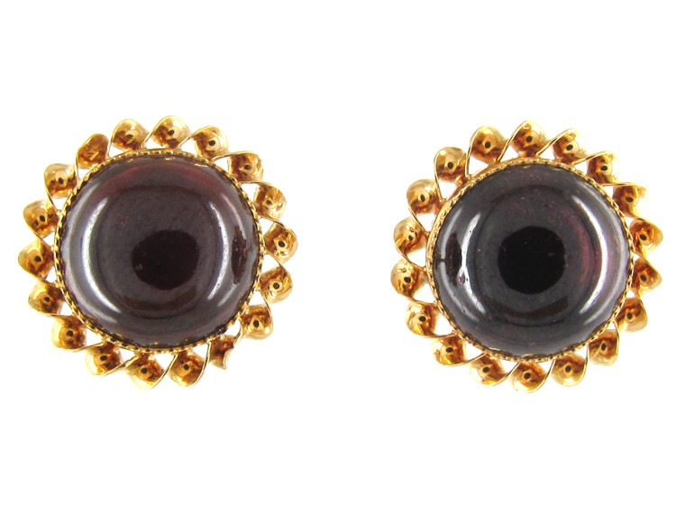 Victorian Cabochon Garnet & Gold Earrings
