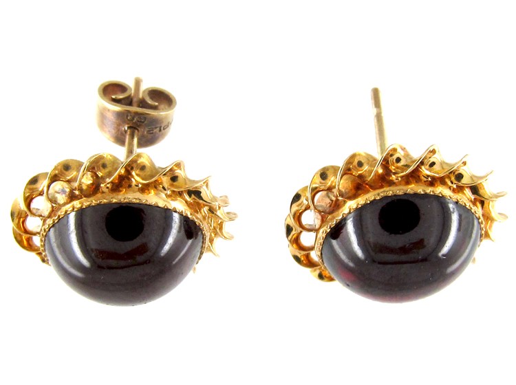 Victorian Cabochon Garnet & Gold Earrings