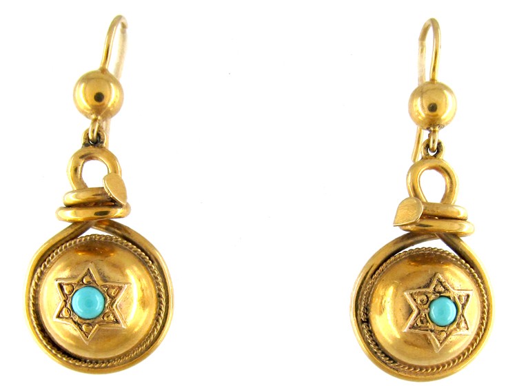 Victorian 9ct Gold & Turquoise Earrings