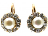 Natural Peal & Diamond Cluster Earrings