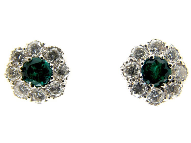 Emerald Diamond Cluster Earrings