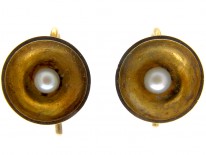 Victorian Concave Gold & Natural Pearl Earrings
