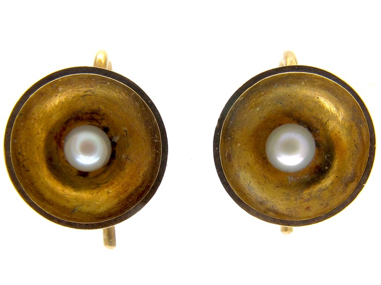 Victorian Concave Gold & Natural Pearl Earrings