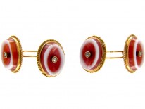 Victorian Banded Agate Gold Cufflinks