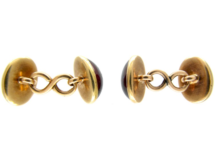 Cabochon Garnet Victorian Gold Cufflinks