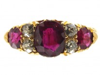 Burma Ruby & Diamond Half Hoop Victorian Ring