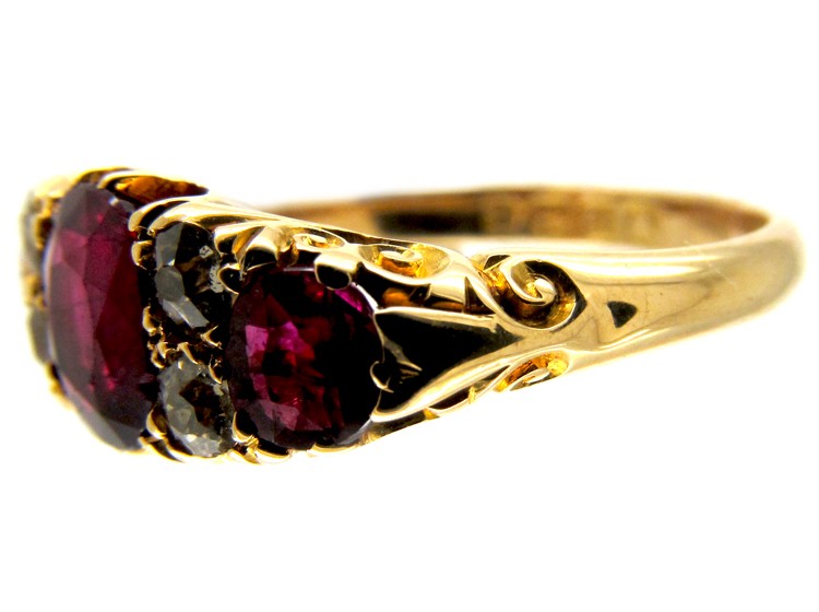 Burma Ruby & Diamond Half Hoop Victorian Ring
