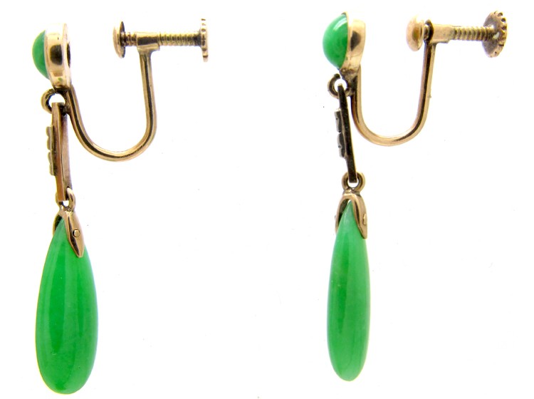 Jade Drop Gold Earrings