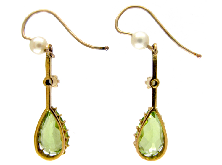 Peridot & Natural Pearl Drop Earrings (311D) | The Antique Jewellery ...