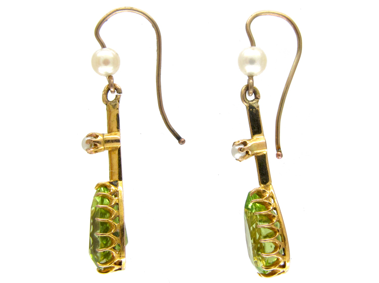 Peridot & Natural Pearl Drop Earrings (311D) | The Antique Jewellery ...