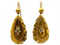 Victorian Drop 15ct Gold & Diamond Earrings