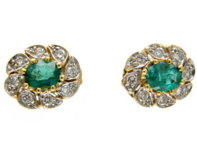 Oval Emerald & Diamond Cluster Earrings