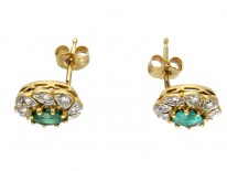 Oval Emerald & Diamond Cluster Earrings