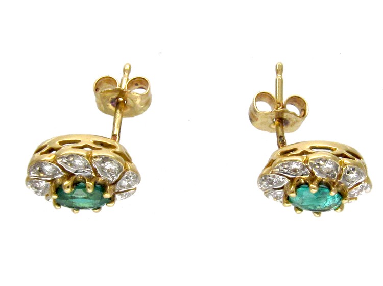 Oval Emerald & Diamond Cluster Earrings