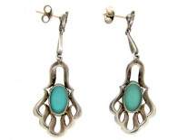 Art Deco Marcasite, Turquoise & Silver Drop Earrings