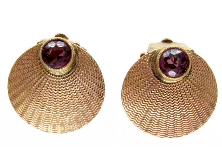 Scallop Shell Gold & Garnet Earrings