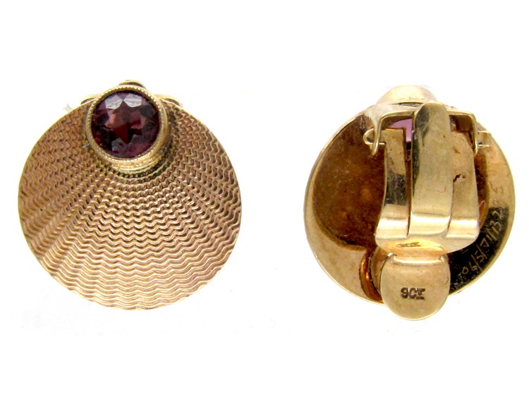 Scallop Shell Gold & Garnet Earrings