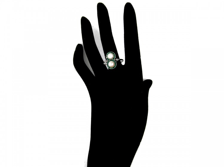 Figure of Eight Emerald & Natural Pearl Art Deco Ring