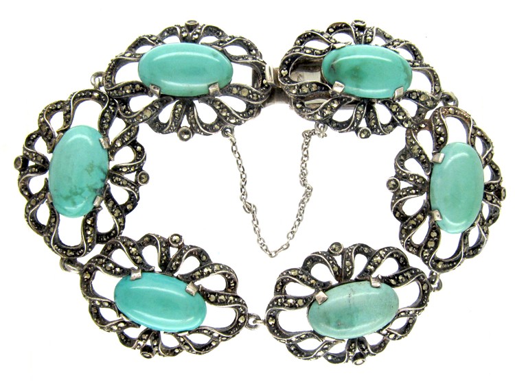 Silver, Marcasite & Turquoise Bracelet