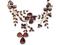 Carved Garnet & Diamond Art Nouveau Necklace