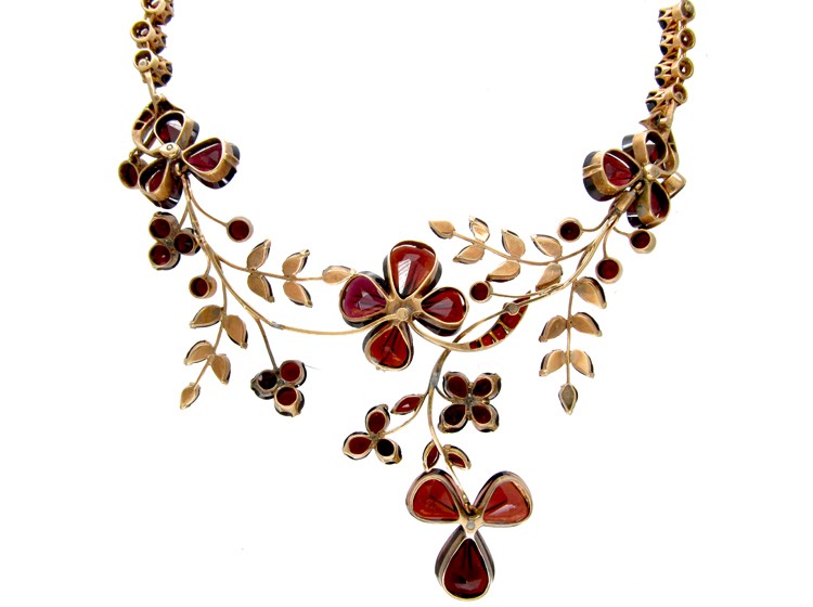 Carved Garnet & Diamond Art Nouveau Necklace