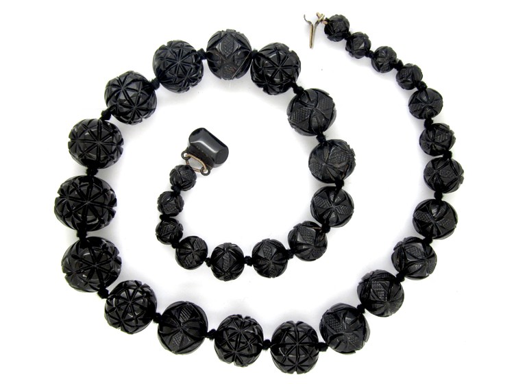 Carved Jet Victorian Bead Necklace