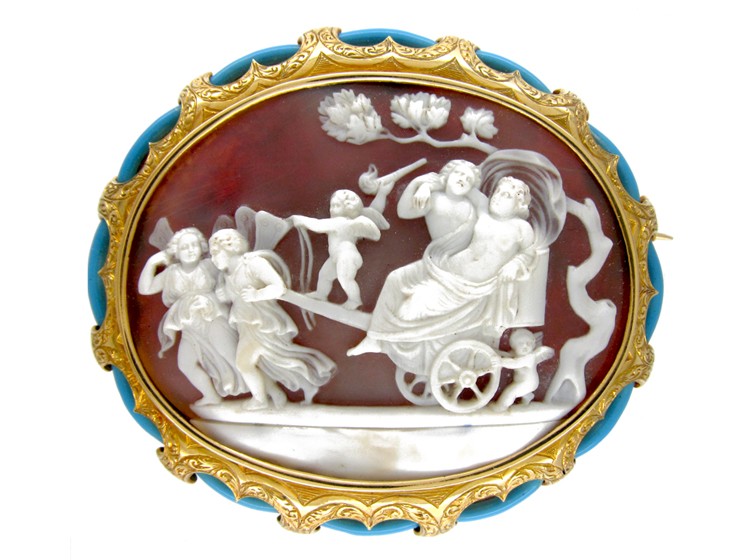Carved Shell Cameo Brooch in Original Case