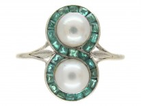 Figure of Eight Emerald & Natural Pearl Art Deco Ring