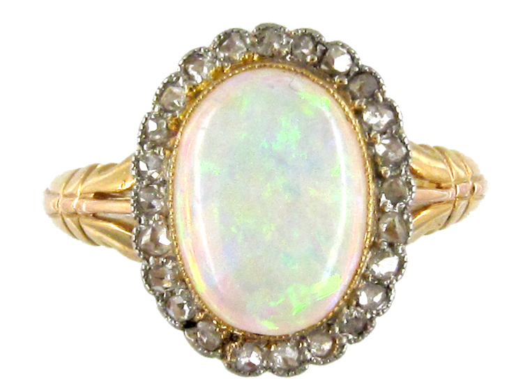 Edwardian Opal & Diamond Cluster Ring (461D) | The Antique Jewellery ...