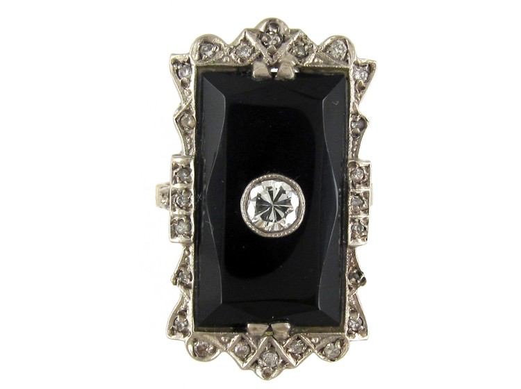 Large Onyx & Diamond Art Deco Ring